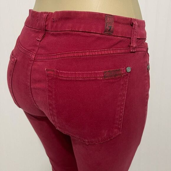 7 For All Mankind Gwenevere Twill Skinny Jeans Bright Burgundy Red Size 28 - Picture 2 of 15